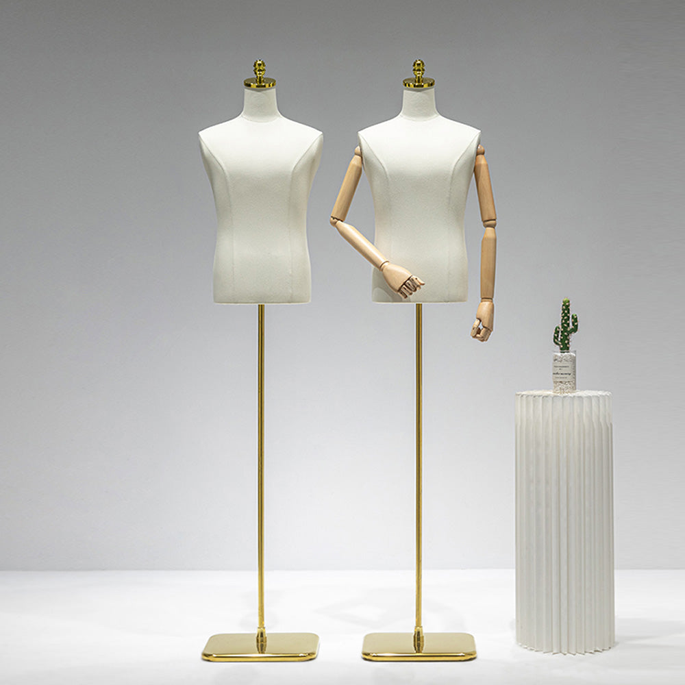 JELIMATE Professional Male Mannequin Torso with Articulated Wooden Arms