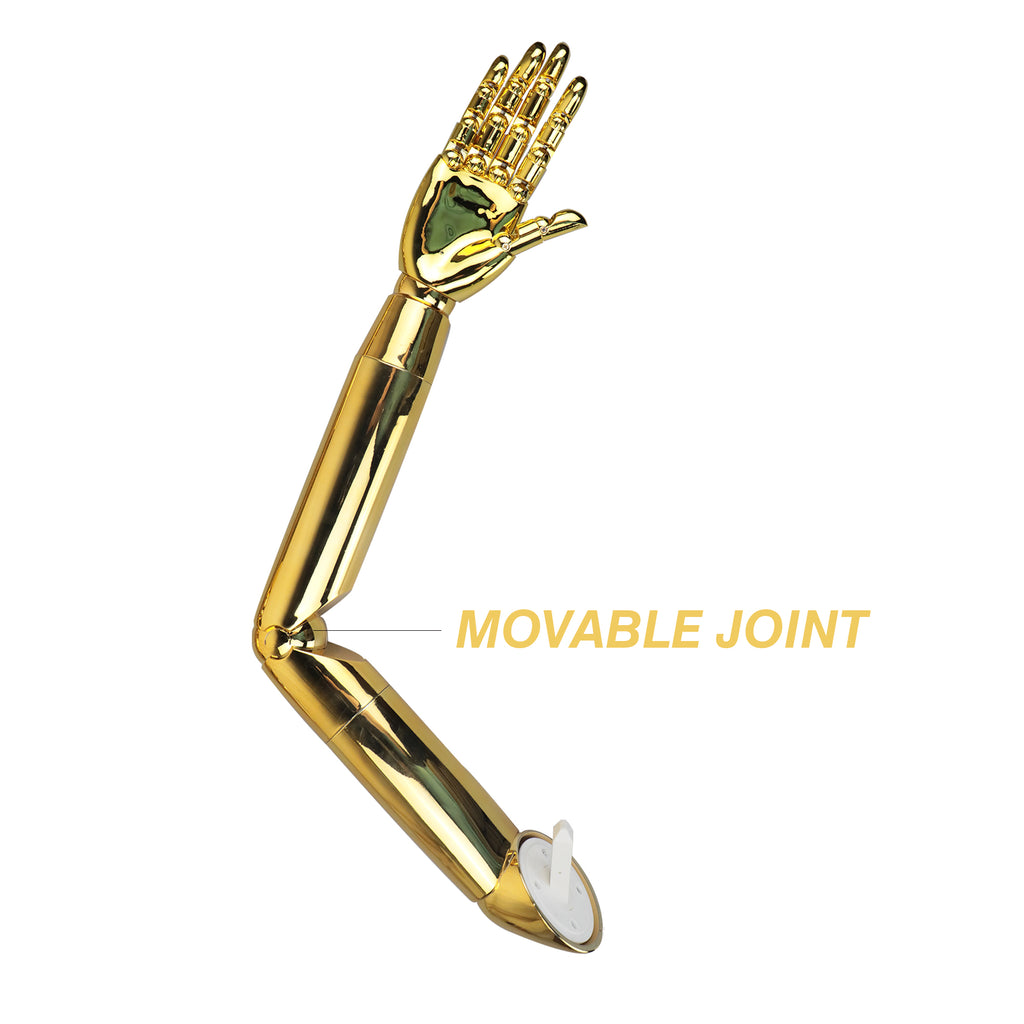 Jelimate Gold Chrome Hand Mannequin – Plug-In Arm with Moveable Finger Joints for Jewelry & Fashion Display