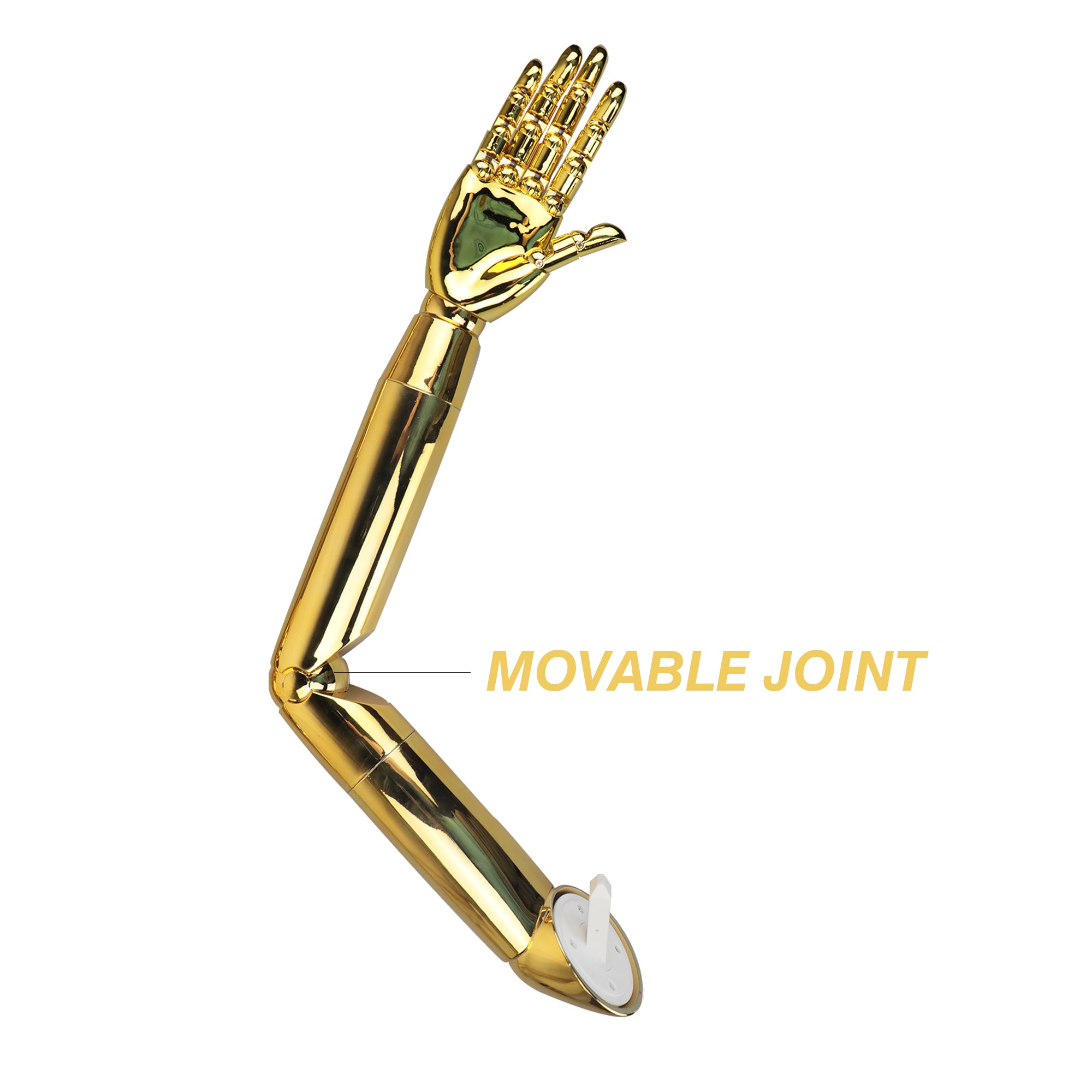 Jelimate Gold Chrome Hand Mannequin – Plug-In Arm with Moveable Finger Joints for Jewelry & Fashion Display