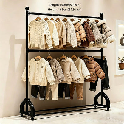 72.8" Double Rod Clothing Rack with Wheels | Heavy Duty Iron Garment Rack | JELIMATE