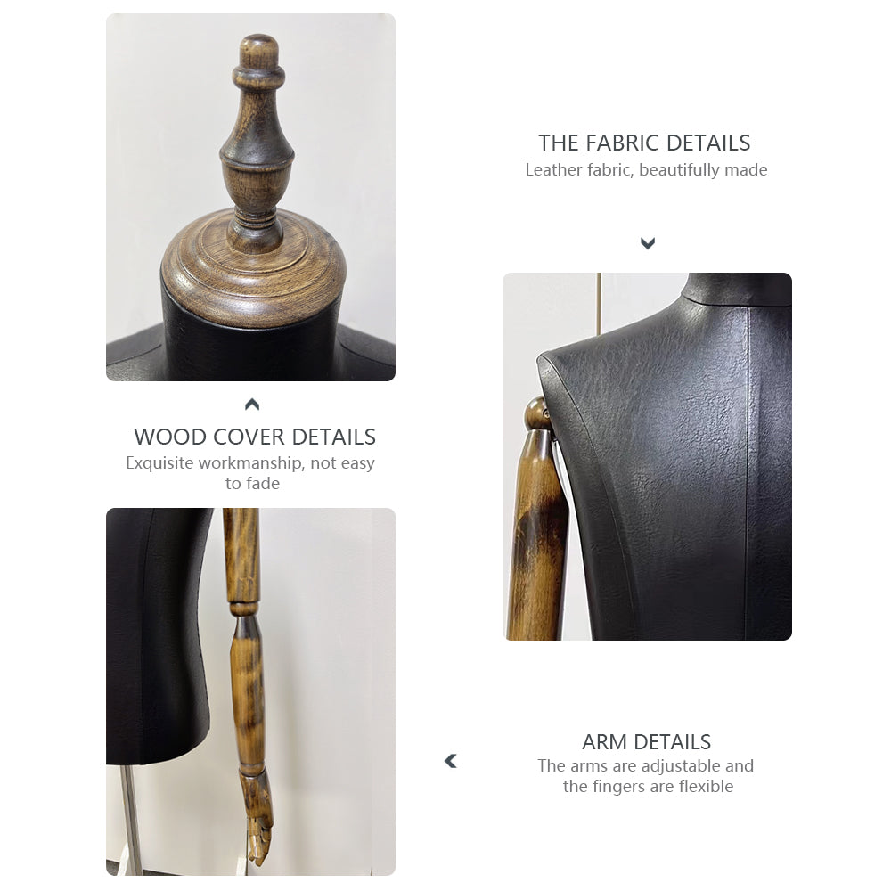 Professional Brown Male Mannequin Torso with Leather Finish - Half Body Display Form with Wooden Base for Retail Stores