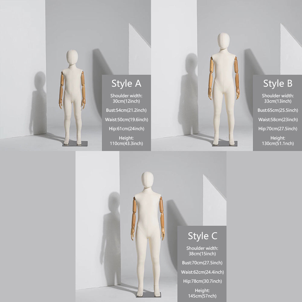 Jelimate Child Full Body Mannequin Dress Form,Window Display Children Full Body Model,Linen Fabric Mannequin Torso with Wooden Hands,Clothing Store Clothes Display Mannequin Kid Display Model