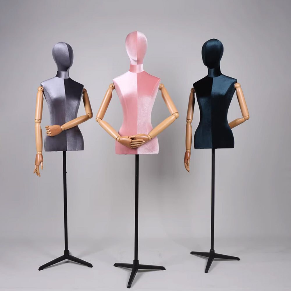 Premium Velvet Female Mannequin Torso with Articulated Mechanical Arms – Two-Tone Luxury Dress Form for Bridal & Boutique Display