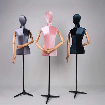 Premium Velvet Female Mannequin Torso with Articulated Mechanical Arms – Two-Tone Luxury Dress Form for Bridal & Boutique Display