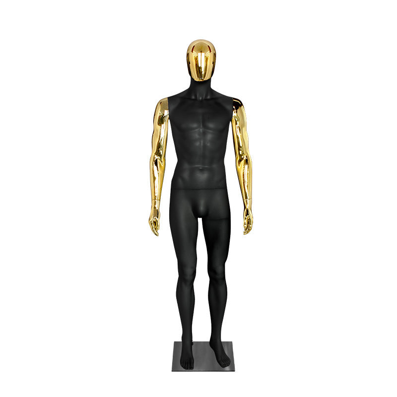 Premium Matte Black & Gold Electroplated Male Mannequin - Full Body Display for High-End Retail