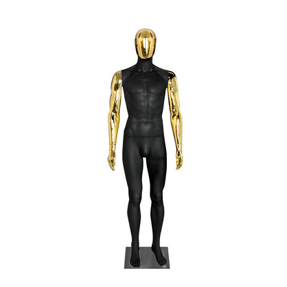 Premium Matte Black & Gold Electroplated Male Mannequin - Full Body Display for High-End Retail