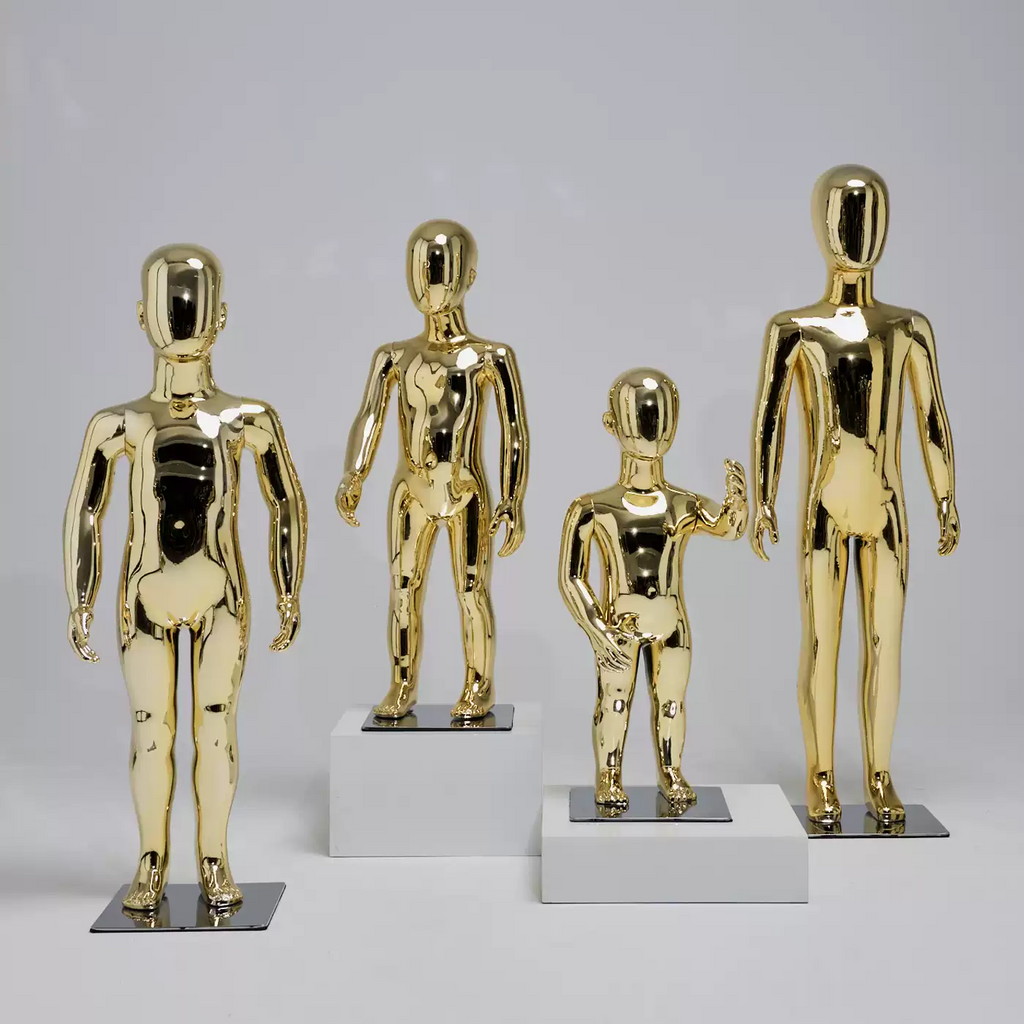 Luxury Gold Kids Mannequin Display | Mirror Finish Child Full Body Window Display Mannequin | JELIMATE