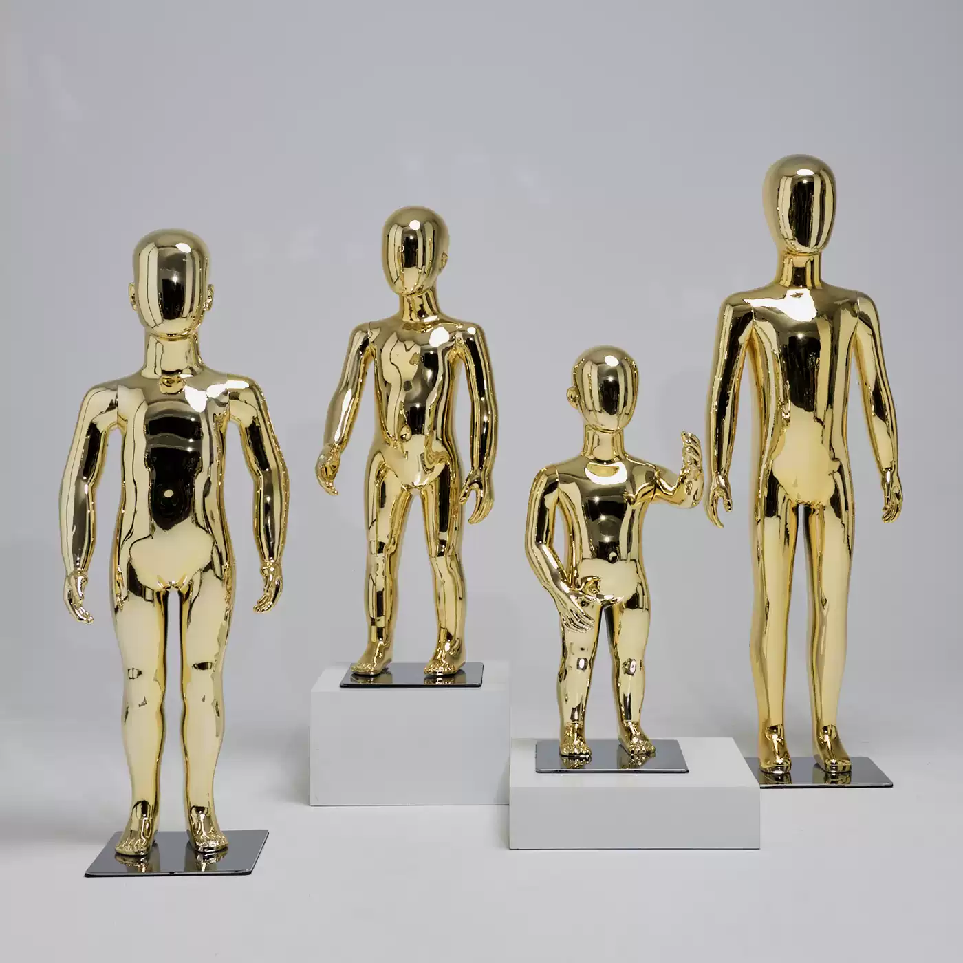 Luxury Gold Kids Mannequin Display | Mirror Finish Child Full Body Window Display Mannequin | JELIMATE