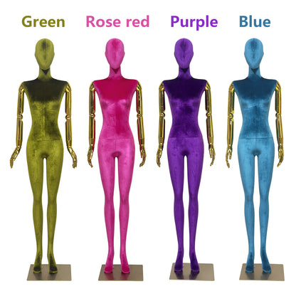 JELIMATE Velvet Female Mannequin Full Body with Gold Poseable Arms, Boutique Display