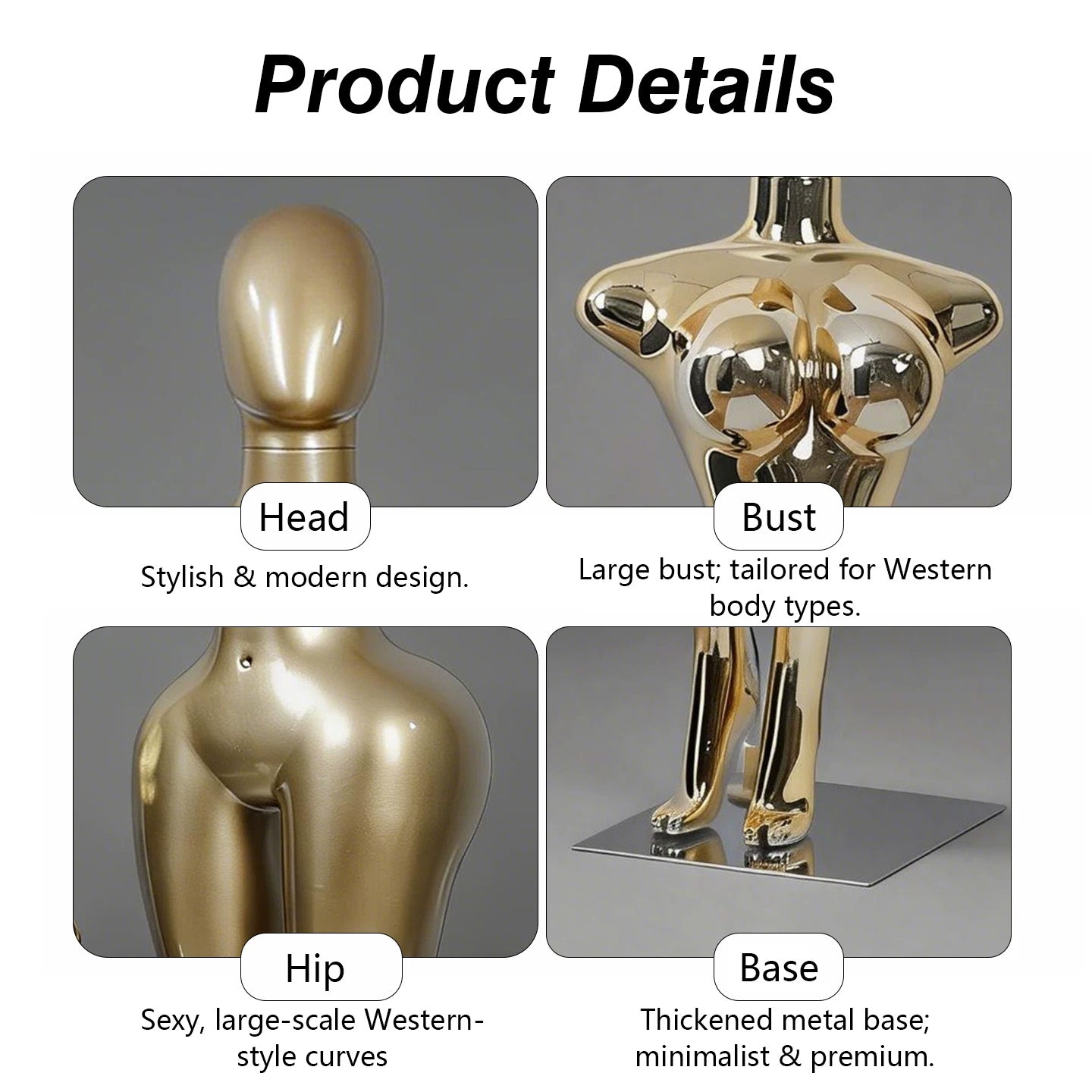 Premium Chrome Plated Female Mannequin - Full Body Display Stand for Boutique