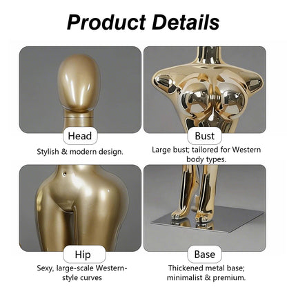 Premium Chrome Plated Female Mannequin - Full Body Display Stand for Boutique