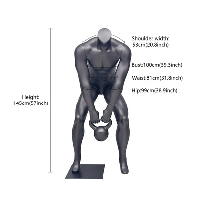 Athletic Kettlebell Pose Headless Male Mannequin - Full Body Sports Display for Gym & Retail