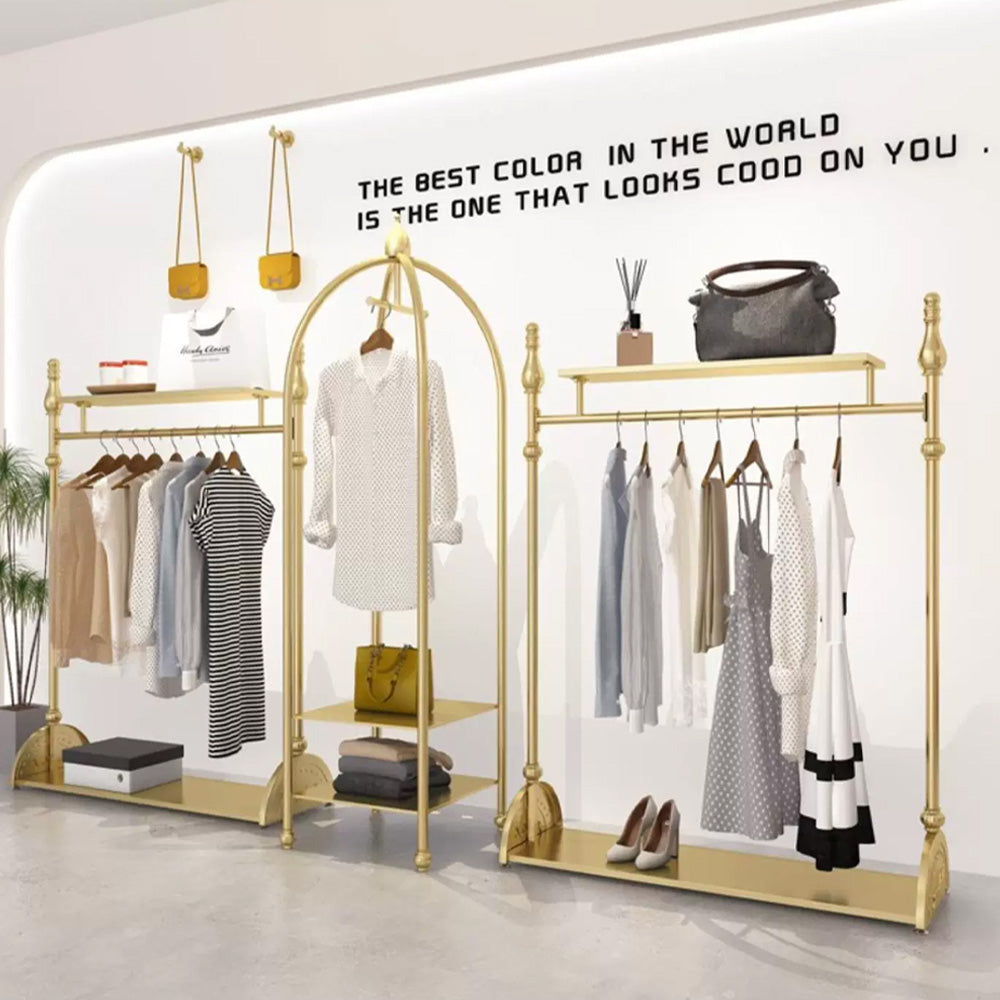 JELIMATE Gold Clothing Display Rack for Boutique – Single & Double Rod Stand
