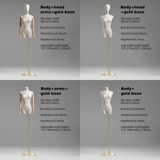 Jelimate Adult Size Half Body Female Display Mannequin Torso Stand,Clothing Display Dress Form Model,Shop Window Display Bamboo Linen Fabric Covered Mannequin