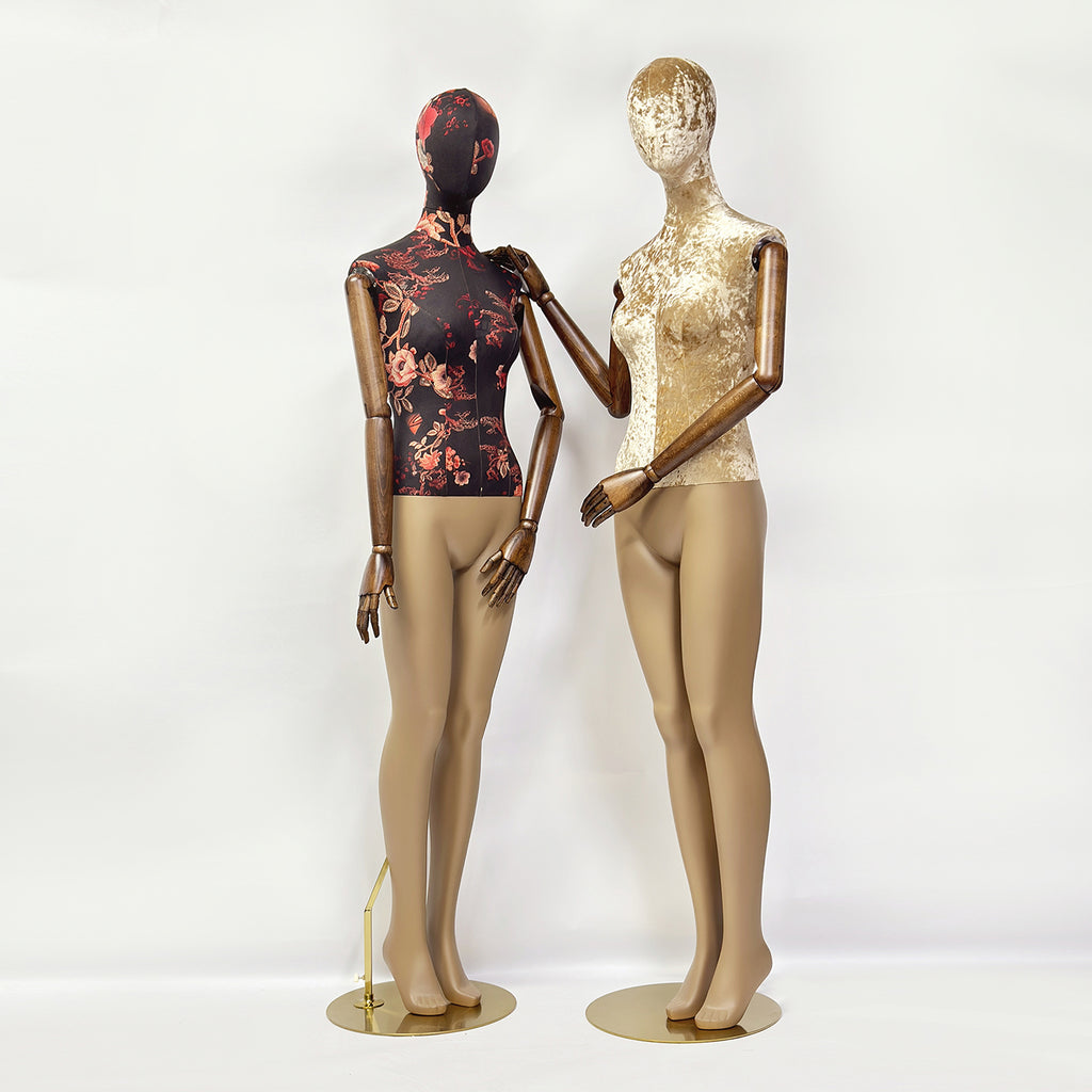Jelimate Luxury Mannequin Full Body Dress Form,Clothing Shop Female Display Dress Form With Wooden Arms,Upper Body Fabric Wrapped Lower Body Painting Leg