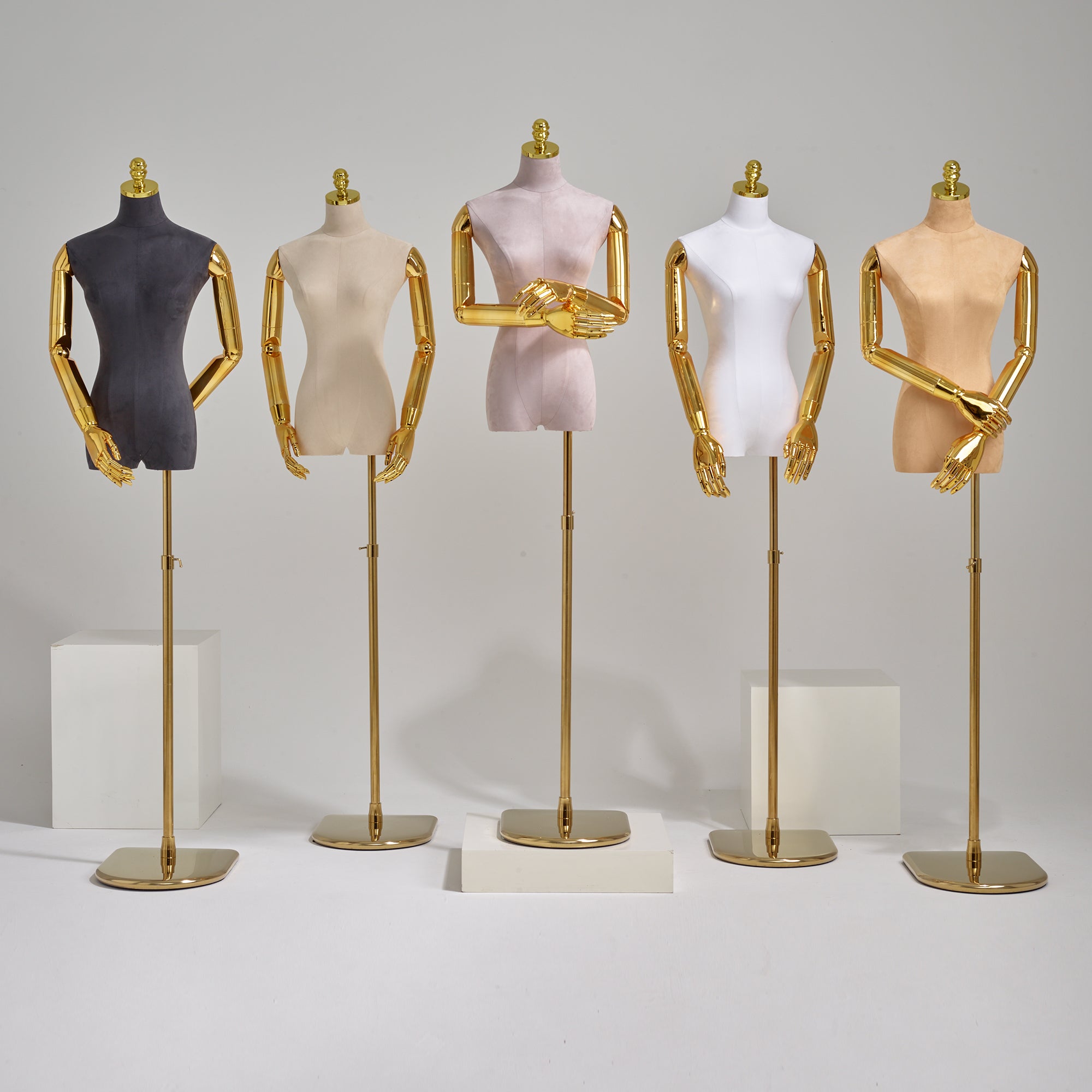 JELIMATE Luxury Female Velvet Mannequin Torso with Head & Gold Arms