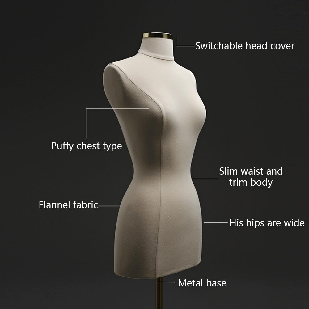 Jelimate Half Body Plus Size Female Mannequin Torso - Pinnable Dress Form with Beige Velvet Cover