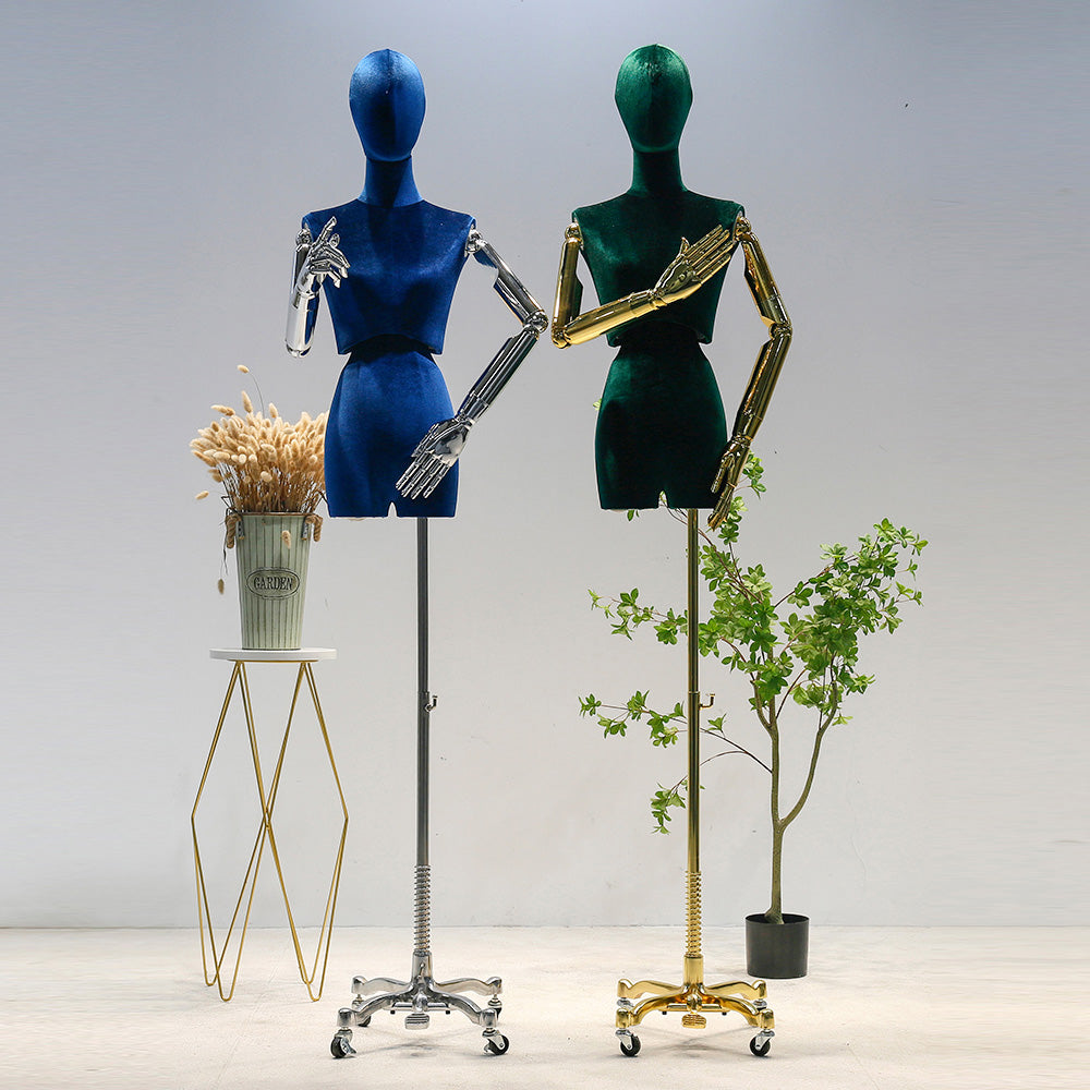 Jelimate Female Mannequin Torso,Female Half Body Mannequin Dress Form,Colorful Velvet Mannequin Torso With Silver Gold Arms,Clothing Store Clothing Display Mannequin,Female Display Dress Form Model