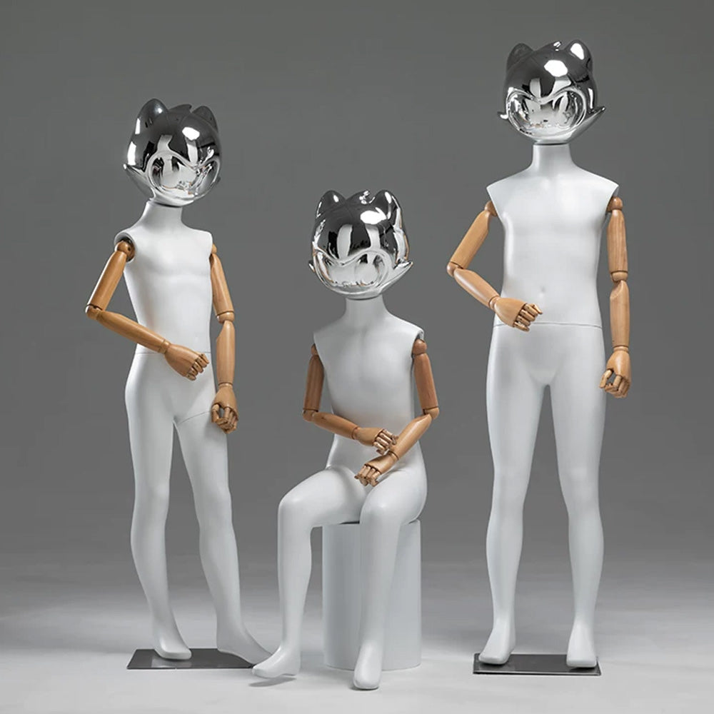 JELIMATE Kids Full Body Mannequin Chrome Anime Cat Head Children Clothing Display