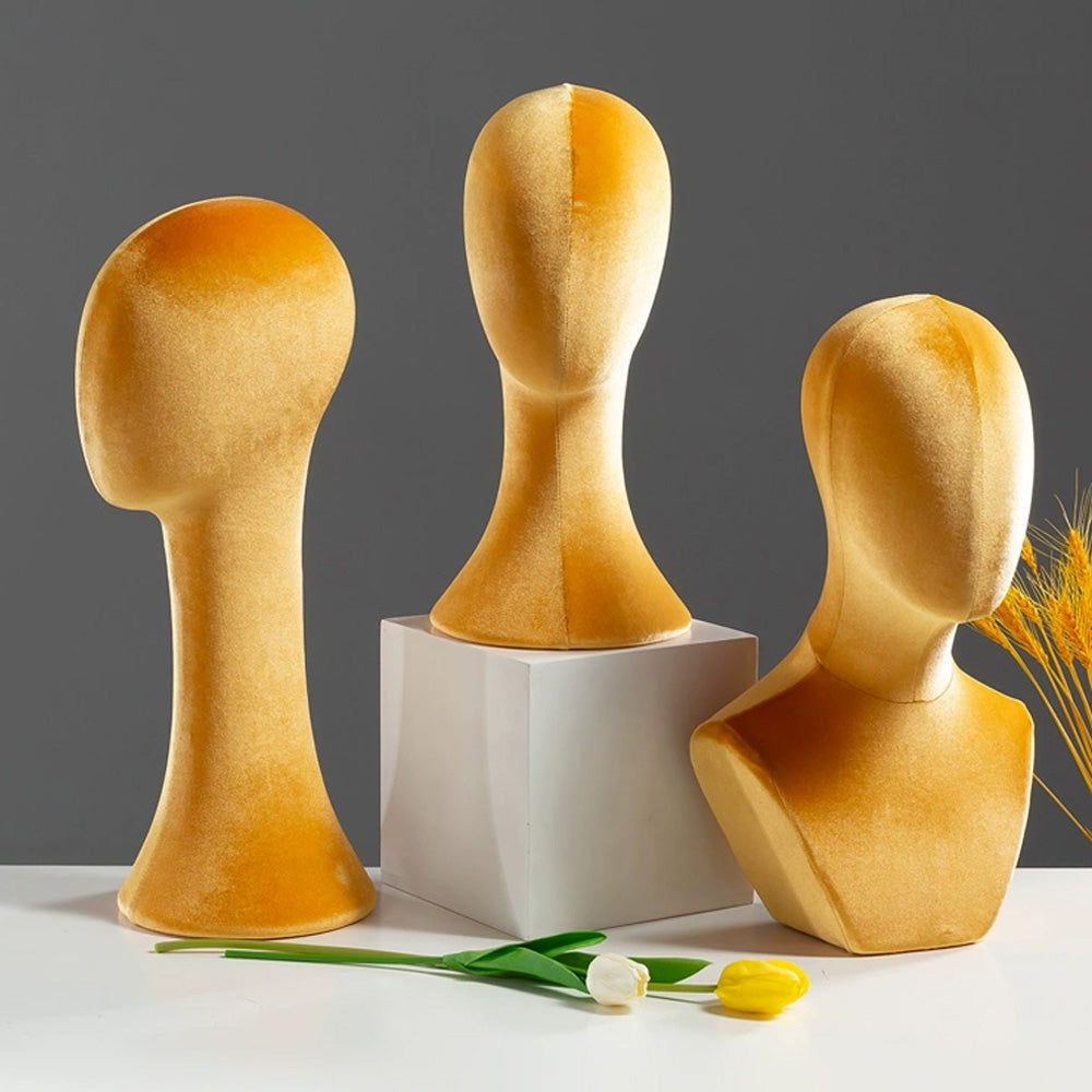 Flocked Mannequin Head Display Stand - Wig Hat Jewelry Holder with Pin-Insertable Surface