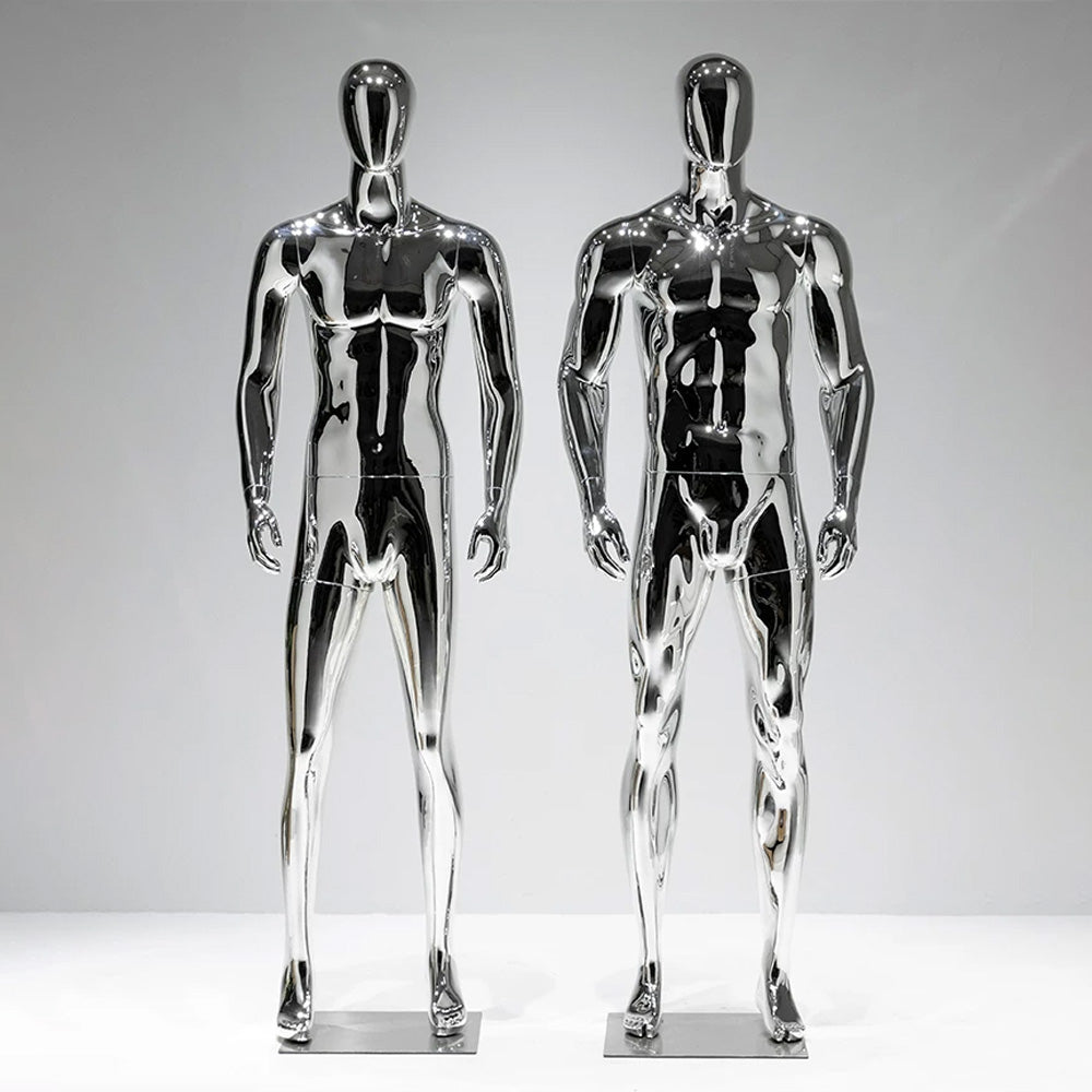 JELIMATE Mirror Silver Full Body Mannequin, Electroplated Male & Female Window Display