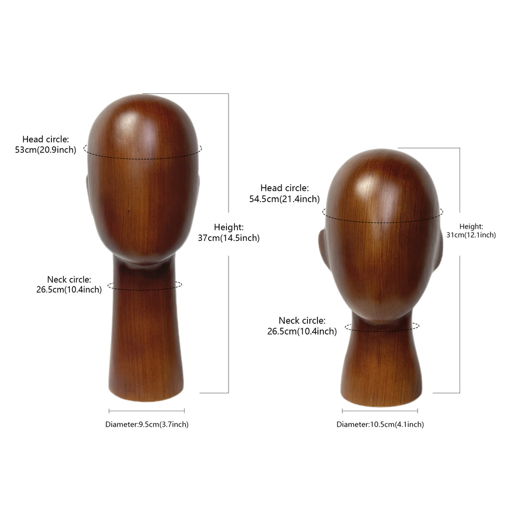 Jelimate Brown Wooden Mannequin Head Form Hat Display Head,Wood Head Mannequin For Hat Display Stand,Headband Wig Sunglasses Display Head Model
