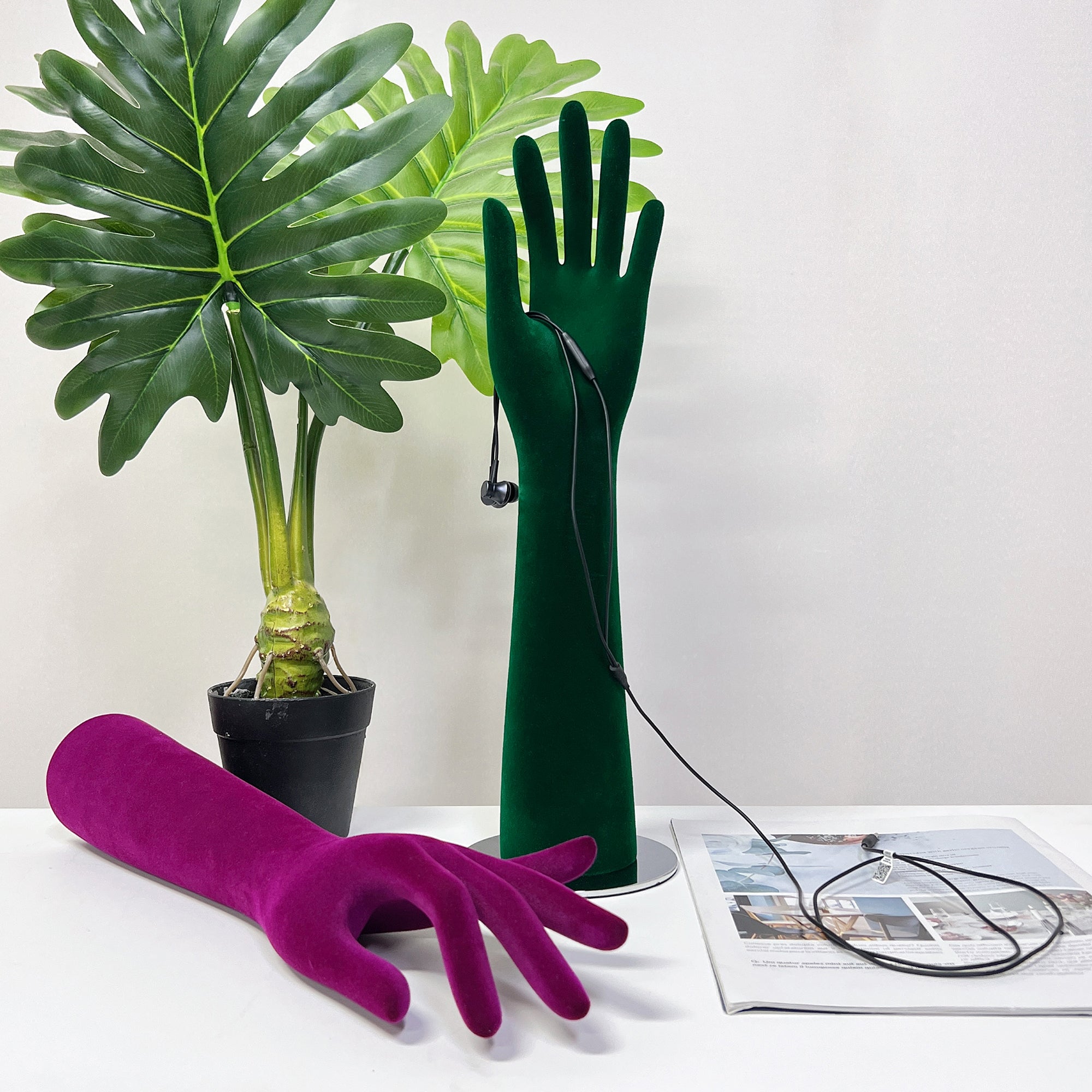 JELIMATE Female Left Hand Mannequin For Jewelry Display,Colorful Velvet Mannequin Hand Dress Form,Watch Necklace Bracelet Scarf Sunglasses Ring Display Hand Form