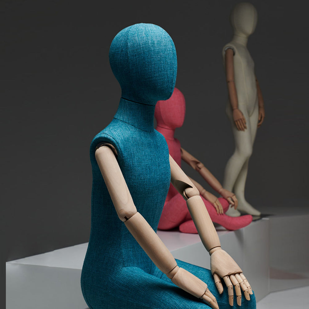 JELIMATE Kid Full Body Mannequin with Dajustable Wooden Arms | Linen-Wrapped Fiberglass Child Dress Form | 6 Poses & Colors