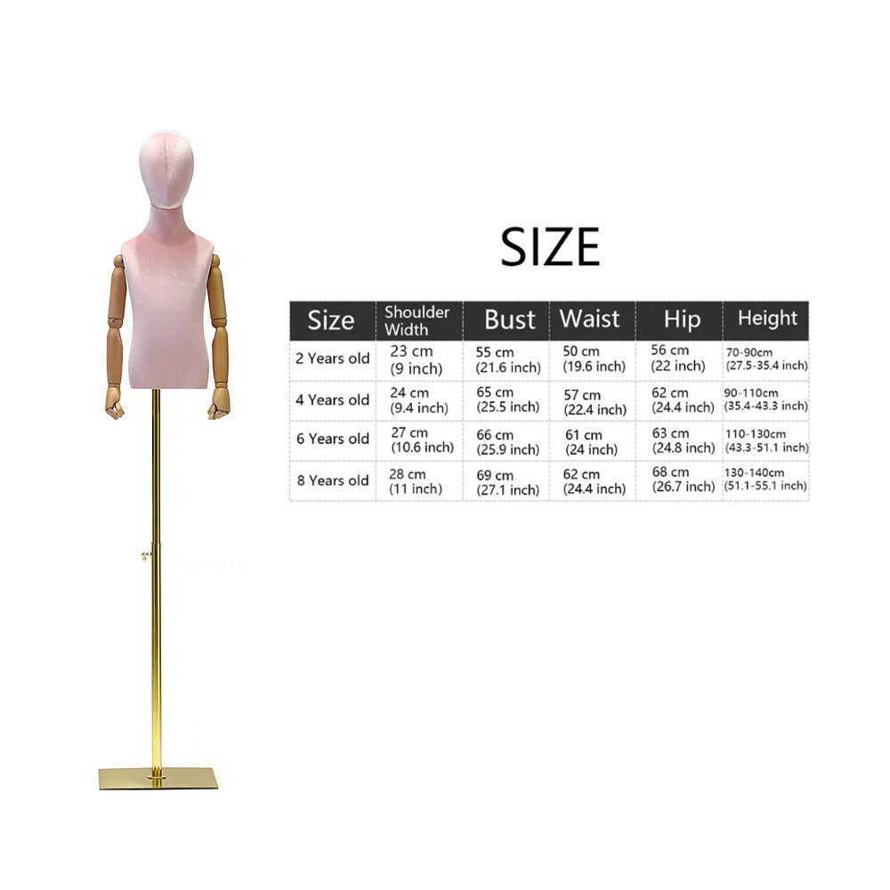 Jelimate Child Half Body Mannequin, Colorful Velvet Torso With Wooden Arms, Window Display Kid Model