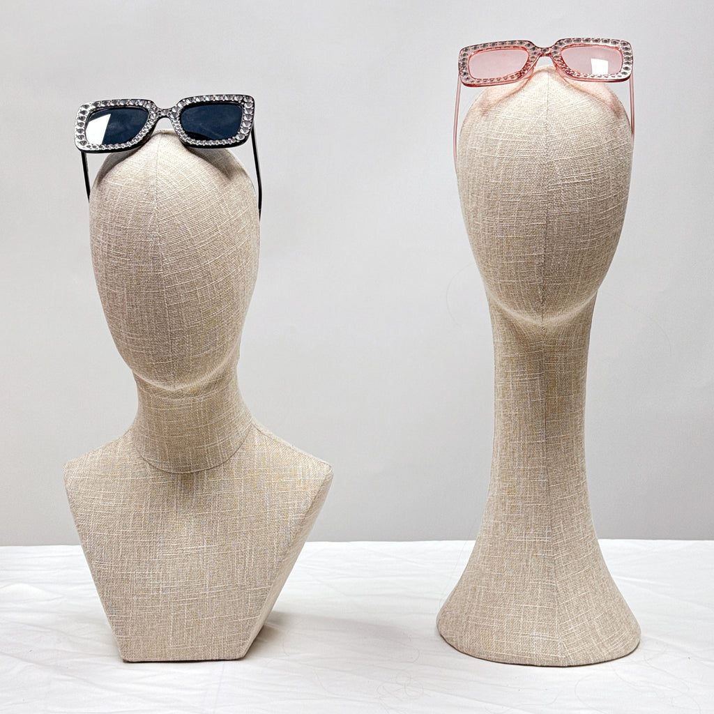 Full Pinnable Bamboo Linen Mannequin Head | Vintage Display Head Form