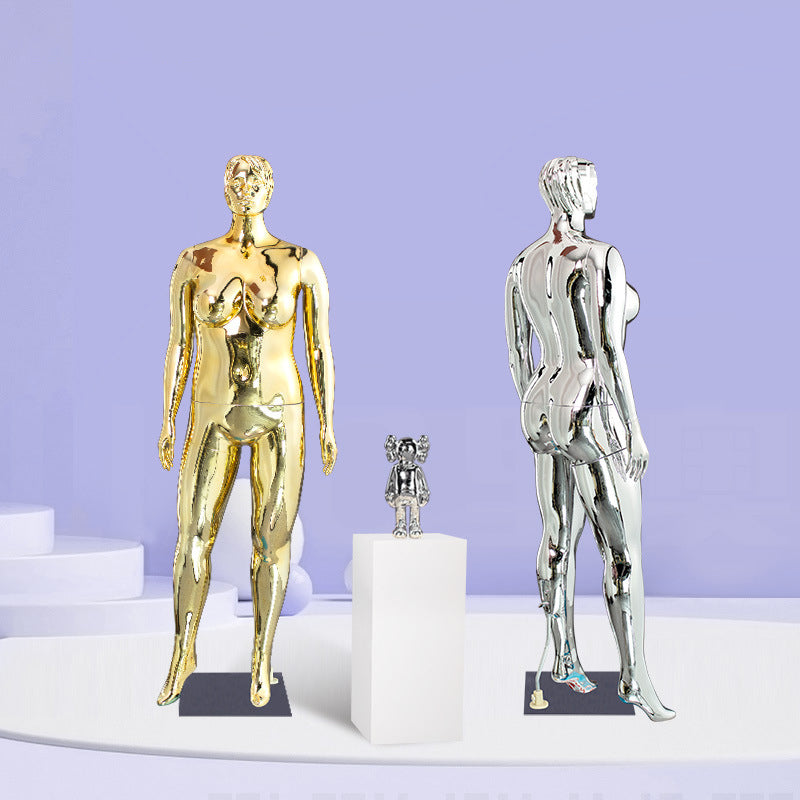 Plump Electroplated Female Mannequin | Abstract Head, Full - Body Plus - Size for European/African Fashion Displays