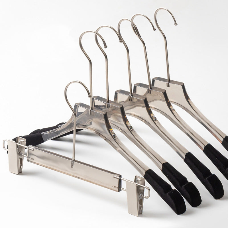 Jelimate Fashion Transparent Grey Acrylic Pant Clothing Hanger Special Clothing Store Velvet Shoulder Adult Clothes Display Hanger Crystal Clear Garment Hanger Simple Wedding Dress Hanger Clothing Display Rack