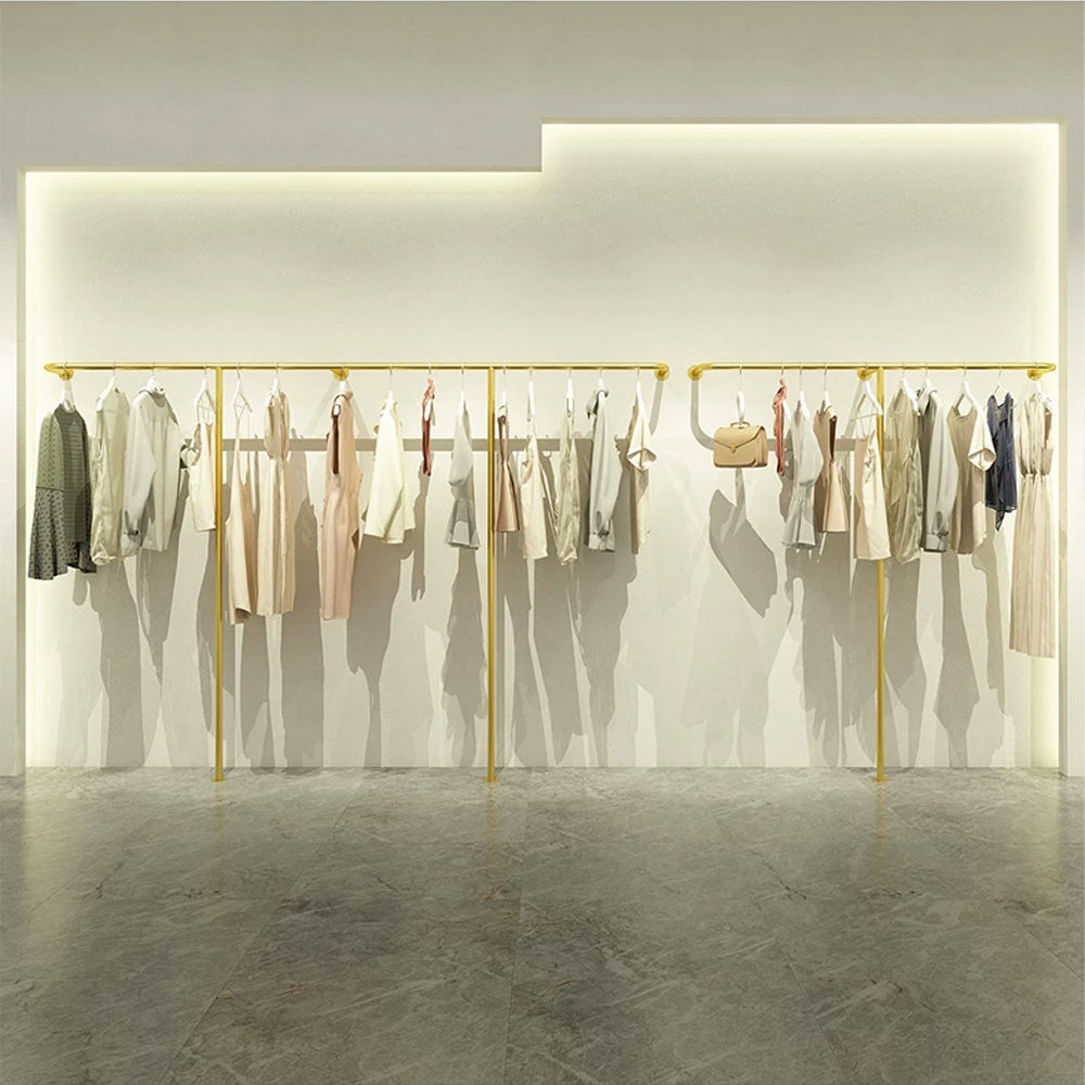 JELIMATE Wall-Mounted Gold Garment Display Rack for Boutique Clothing Store, Space-Saving