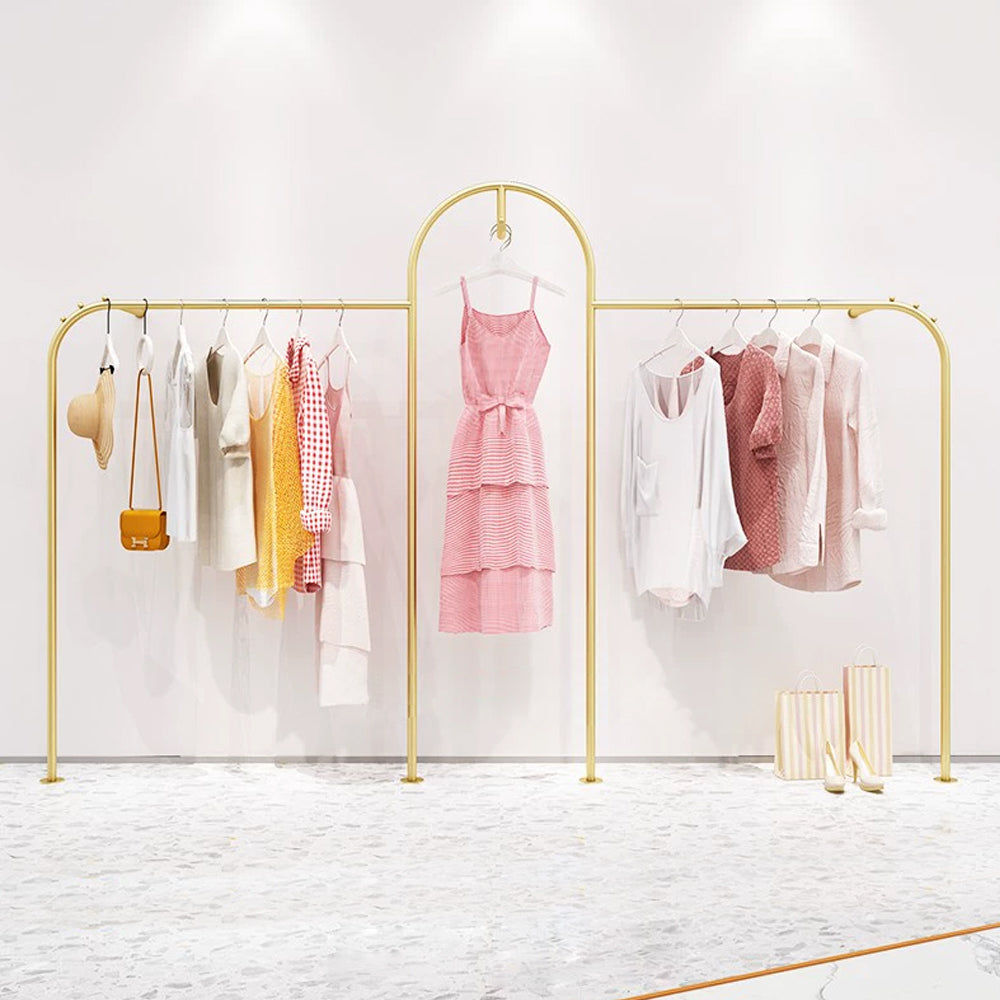 Jelimate 200cm Height Arch Gold Clothing Display Rack,Shop Decoration Boutique Store Furniture Hanging Clothing Shelf,Wall Clothing Display Stand Clothes Hanger