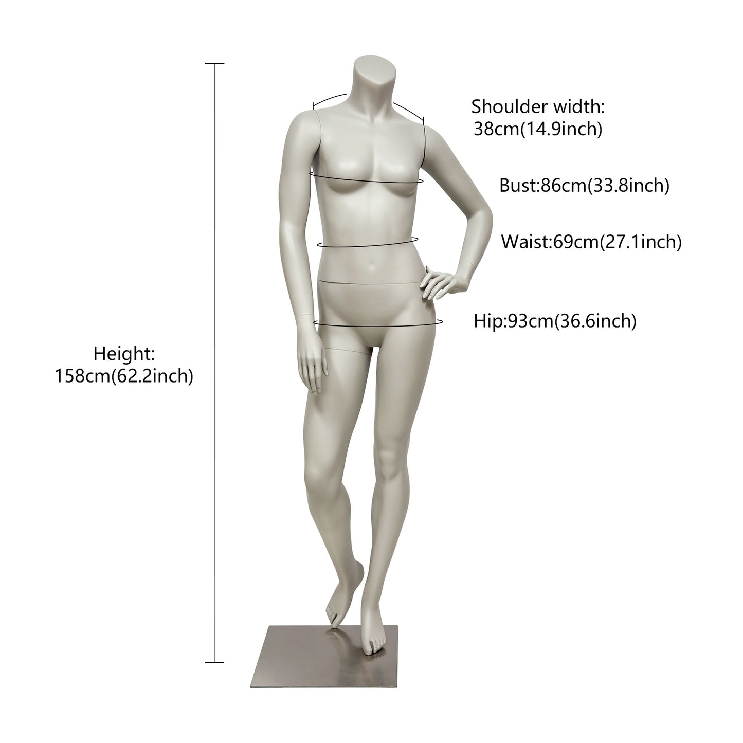 Jelimate Female Athletic Headless Mannequin - Fiberglass Display for Activewear