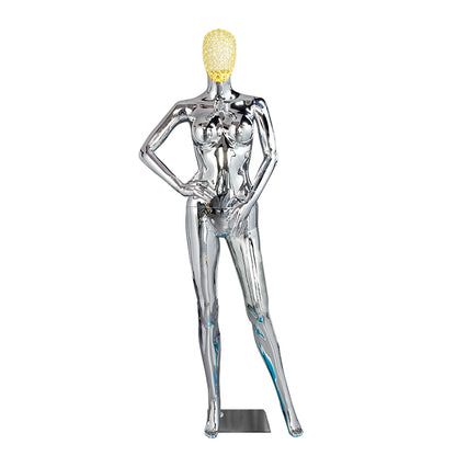 Premium Electroplated Female Mannequin - Hollow Metal Wire Head Display