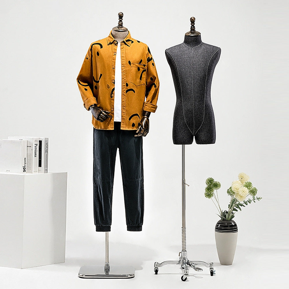 Jelimate Half Body Male Mannequin Torso with Wooden Arms & Head | Coffee Gray Black