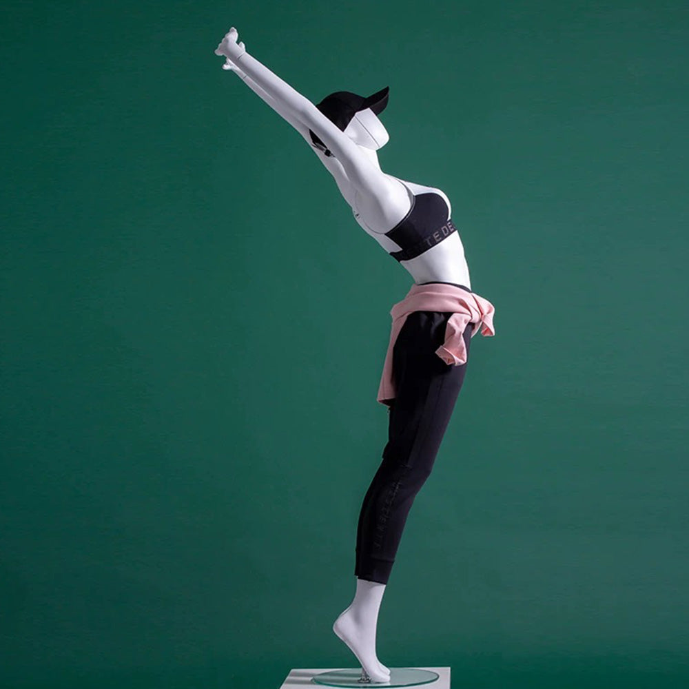 Jelimate Female Yoga Mannequin Full Body Dress Form,White Yoga Sport Mannequin Women Display Model,Fiberglass Mannequins for Athletic Model,Sportwear Display Mannequin for Clothes Display Stand