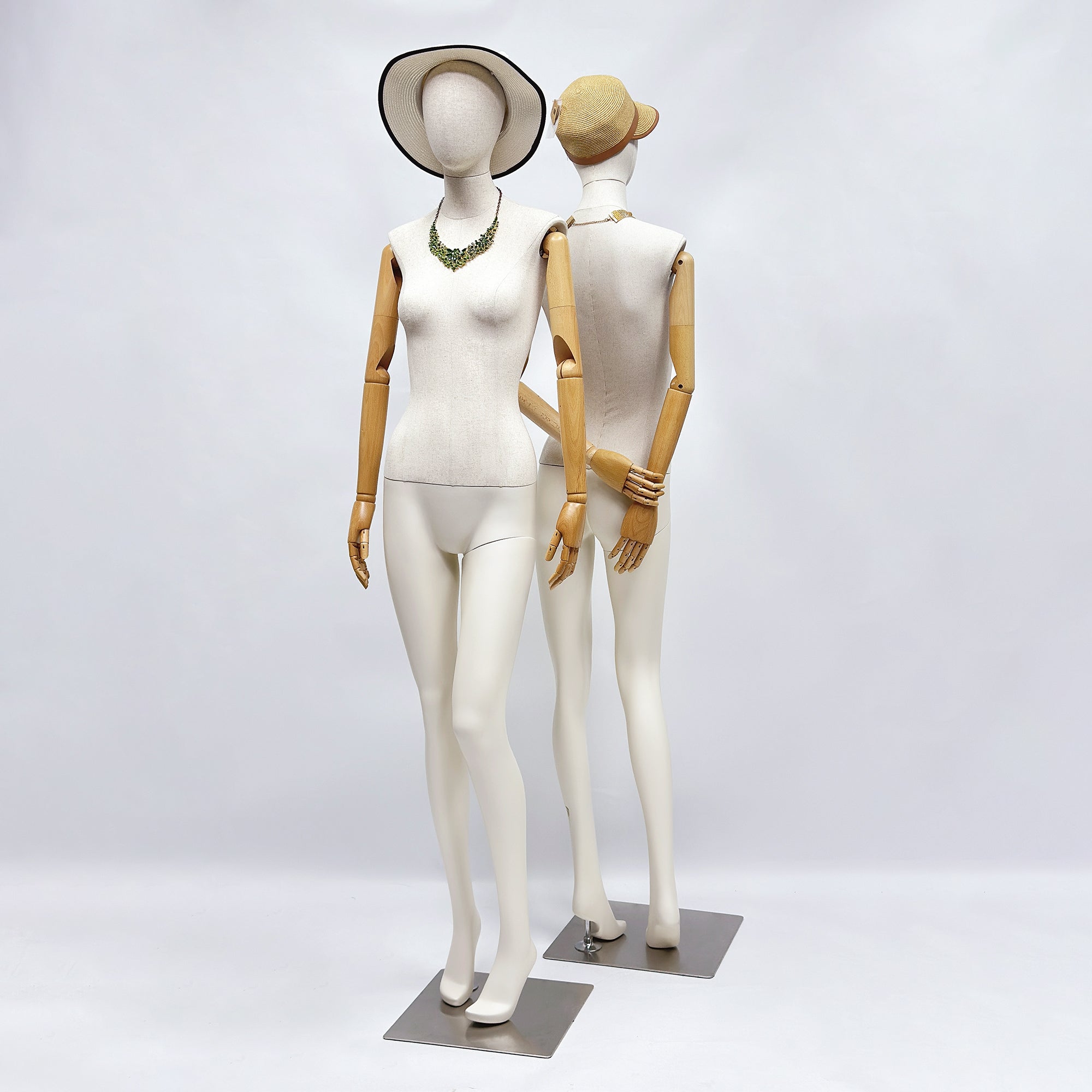 JELIMATE Realistic Female mannequins: Linen Fabric & Painted White/Beige Finish