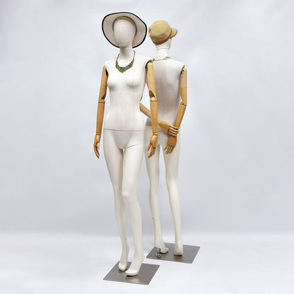 Jelimate Realistic Female Full Body Mannequin Dress Form,Upper Body Wraping Linen Fabric Bottom Painting Leg,White Beige Mannequin Female Full Body Model,Female Full Body Display Mannequin