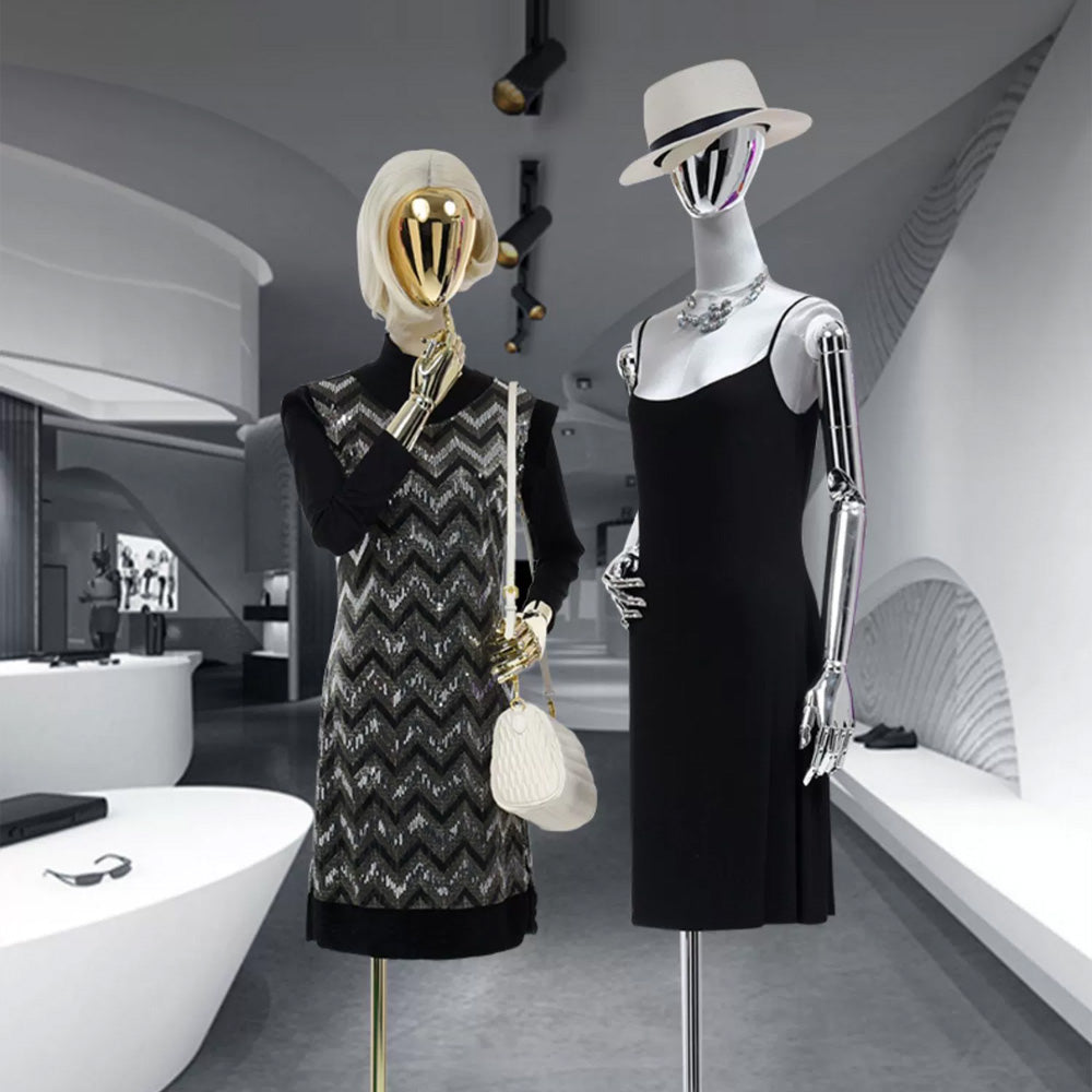 Jelimate Half Body Female Mannequin Torso With Plated Head,Satin Dress Form Women Dress Form Torso,Boutique Store Clothing Display Mannequin Torso