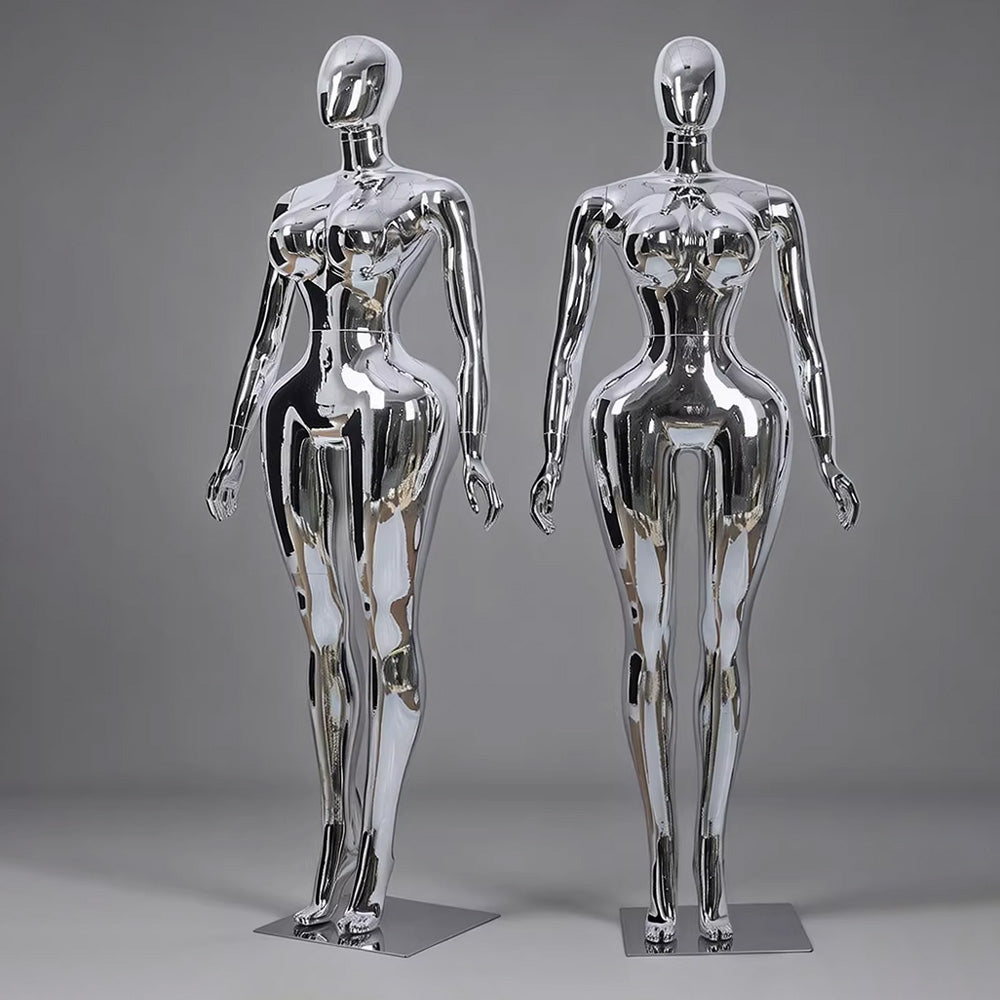Premium Chrome Plated Female Mannequin - Full Body Display Stand for Boutique