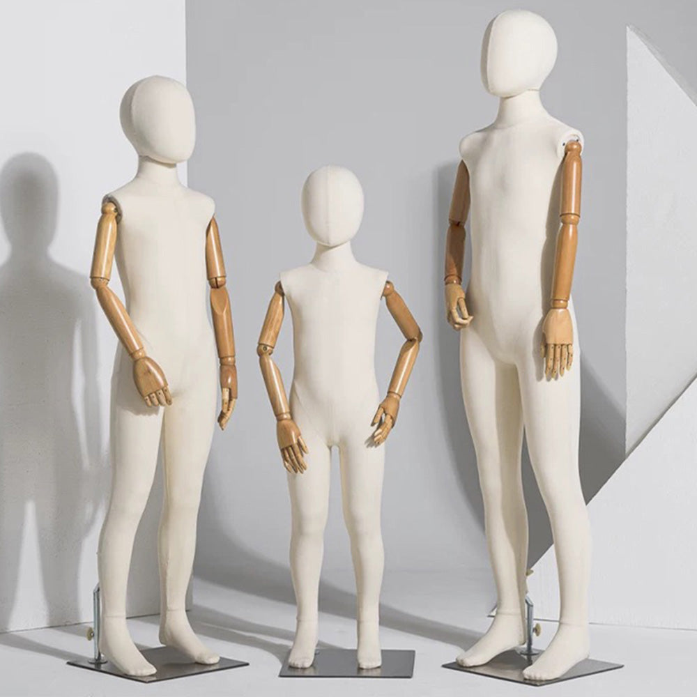 Jelimate Child Full Body Mannequin Dress Form,Window Display Children Full Body Model,Linen Fabric Mannequin Torso with Wooden Hands,Clothing Store Clothes Display Mannequin Kid Display Model