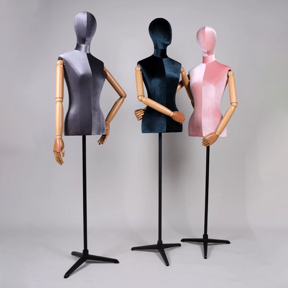 Premium Velvet Female Mannequin Torso with Articulated Mechanical Arms – Two-Tone Luxury Dress Form for Bridal & Boutique Display