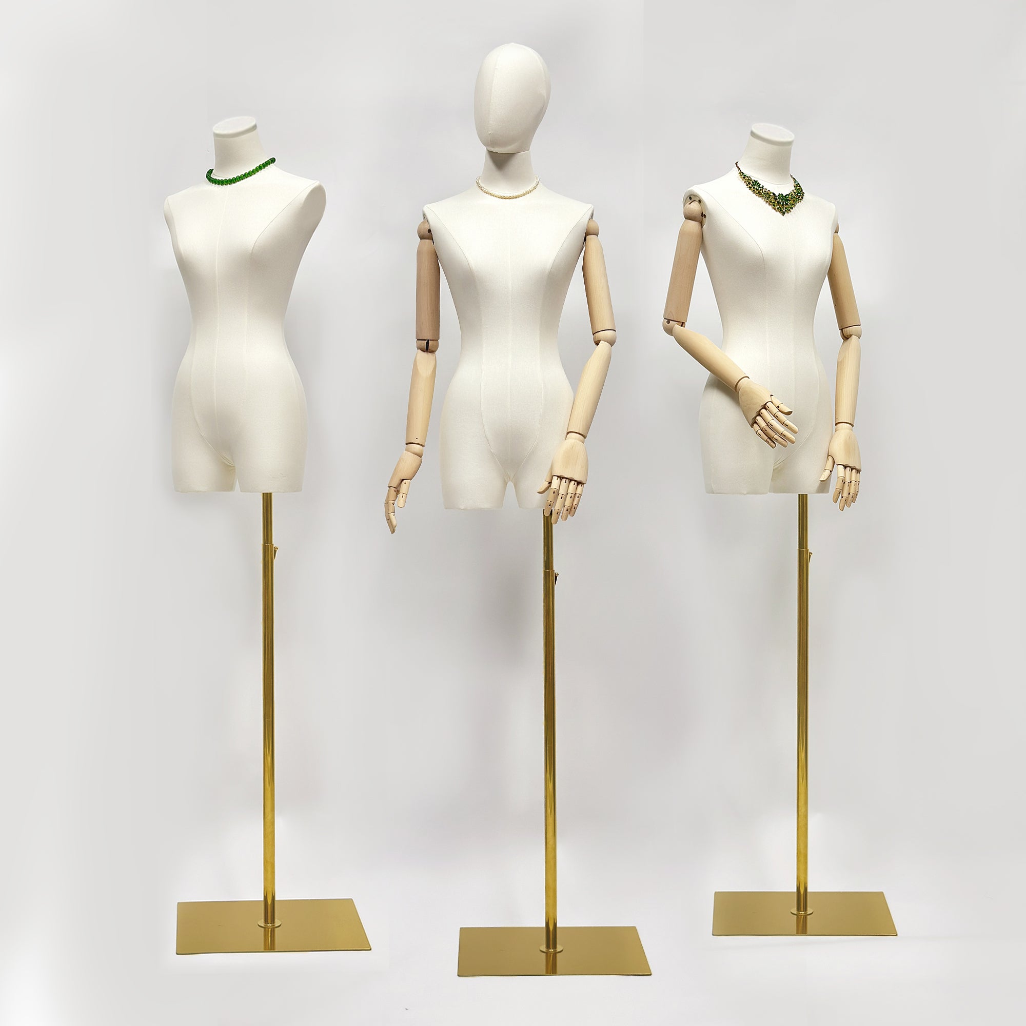 Fabric Mannequin Torso with Wooden Arms - Beige Bamboo Linen Female Display Form