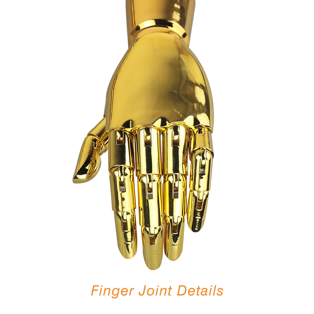 Jelimate Gold Chrome Hand Mannequin – Plug-In Arm with Moveable Finger Joints for Jewelry & Fashion Display
