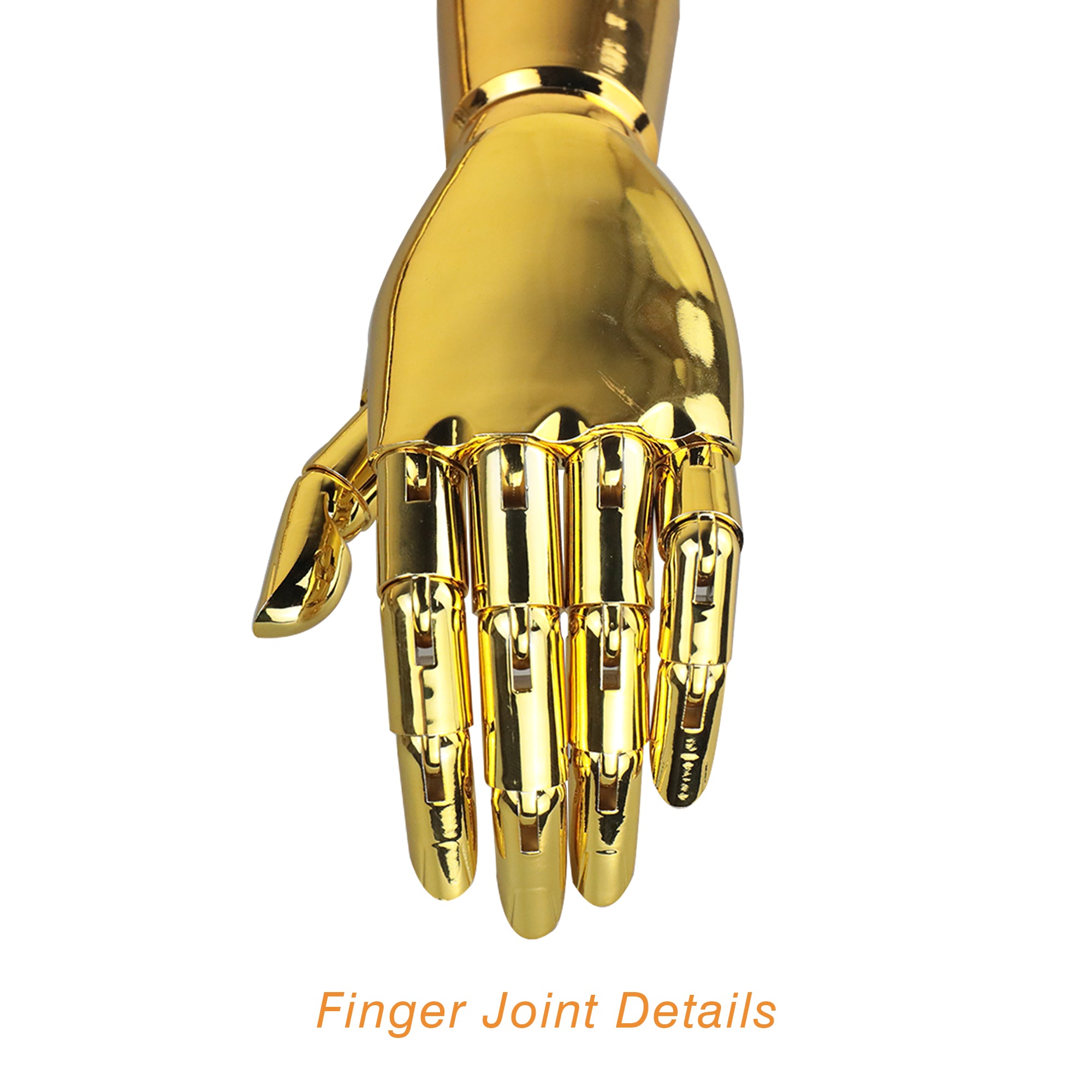 Jelimate Gold Chrome Hand Mannequin – Plug-In Arm with Moveable Finger Joints for Jewelry & Fashion Display