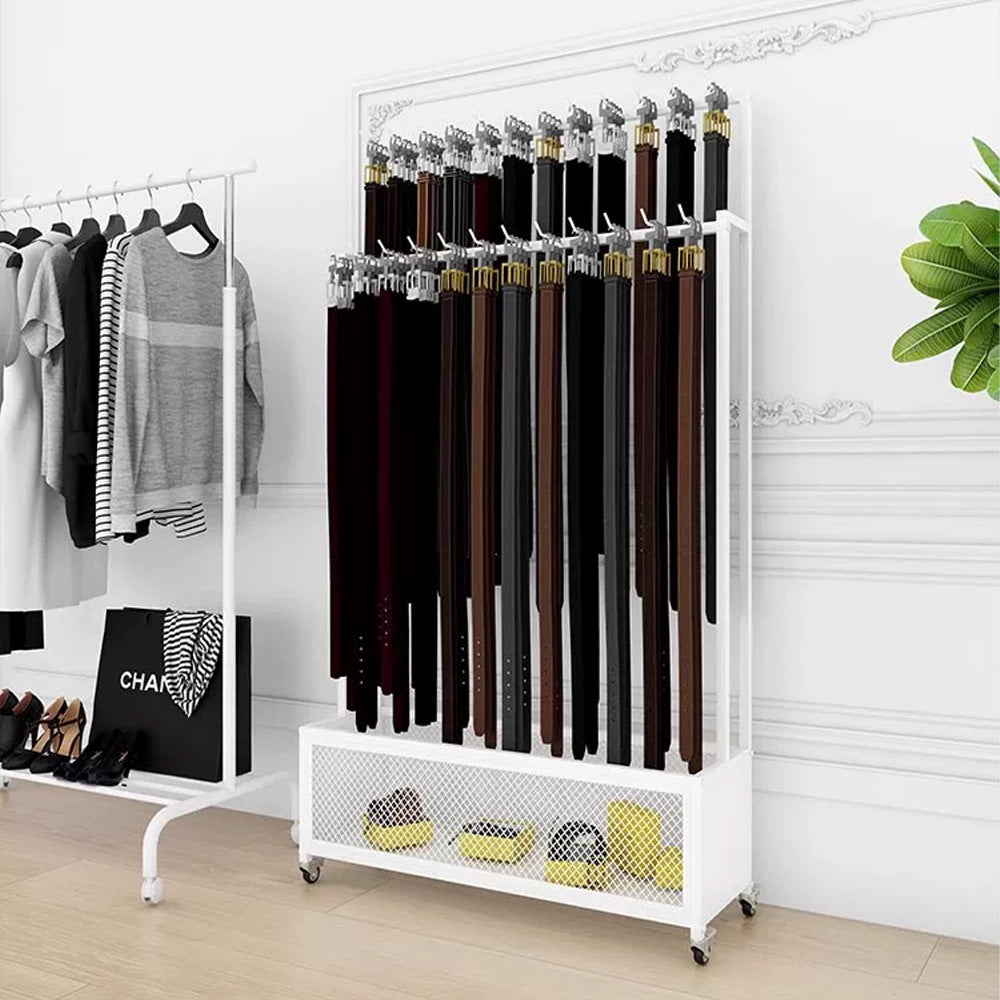 JELIMATE Freestanding Belt Display Rack with Wheels | Multi-Tier Organizer for Retail Store
