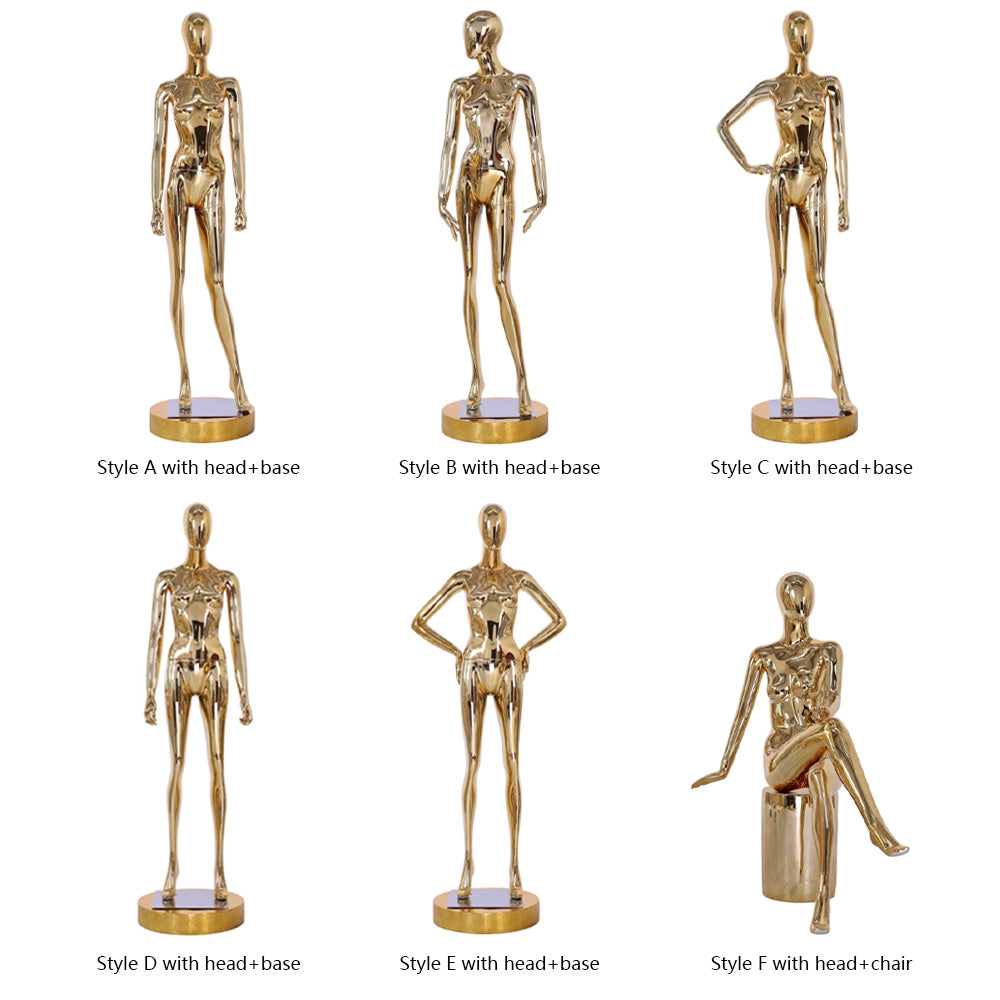 Gold Slim Plated Female Mannequin - Full Body Display | 6 Styles Available