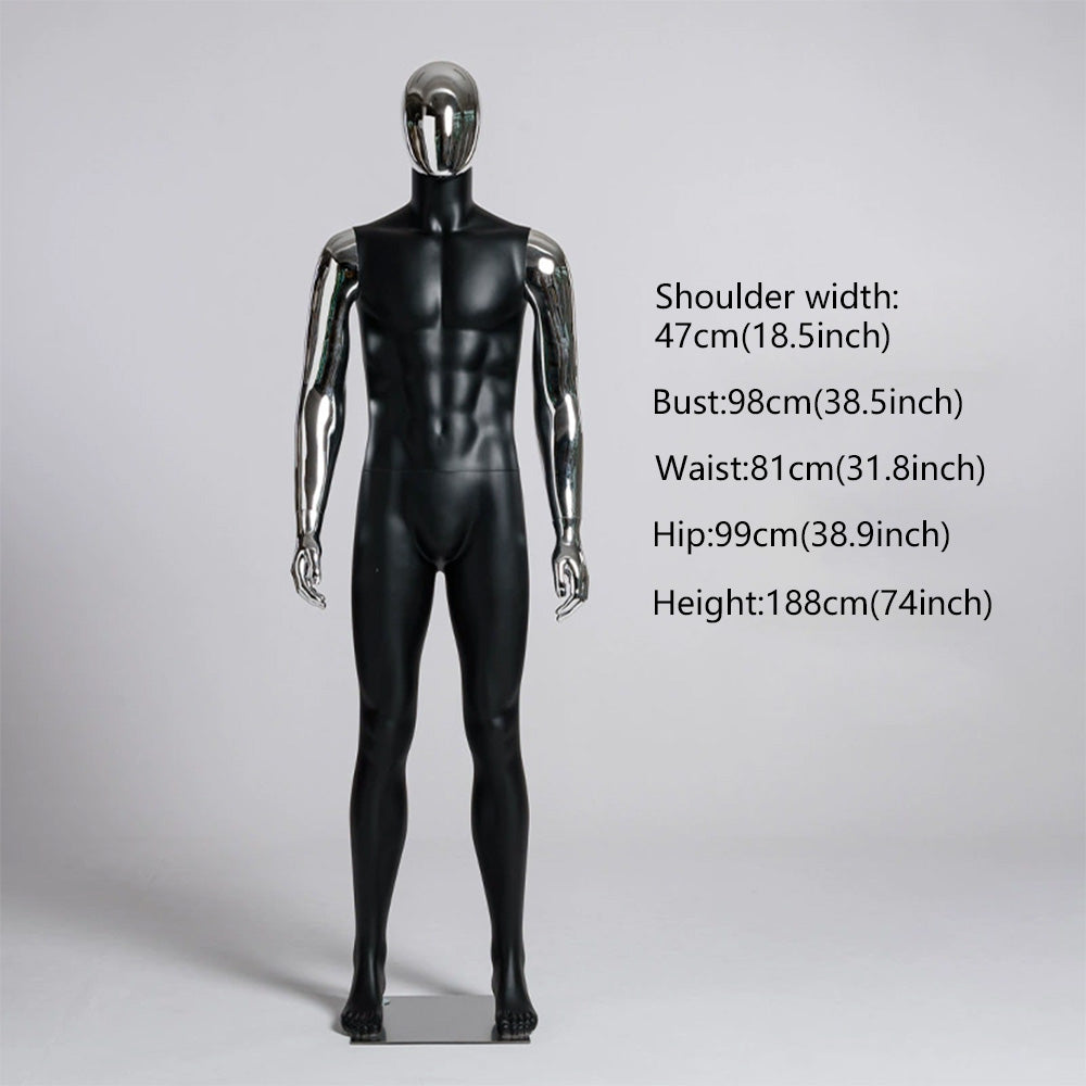 JELIMATE Matte Black Muscular Male Mannequin, Gold/Silver for Menswear Store Display